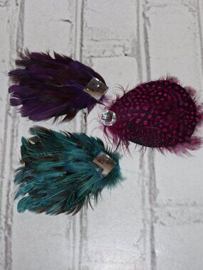 🦚 Feather Hair Clips / Brooches · 4.25" Tall · NWOT · Set of 3